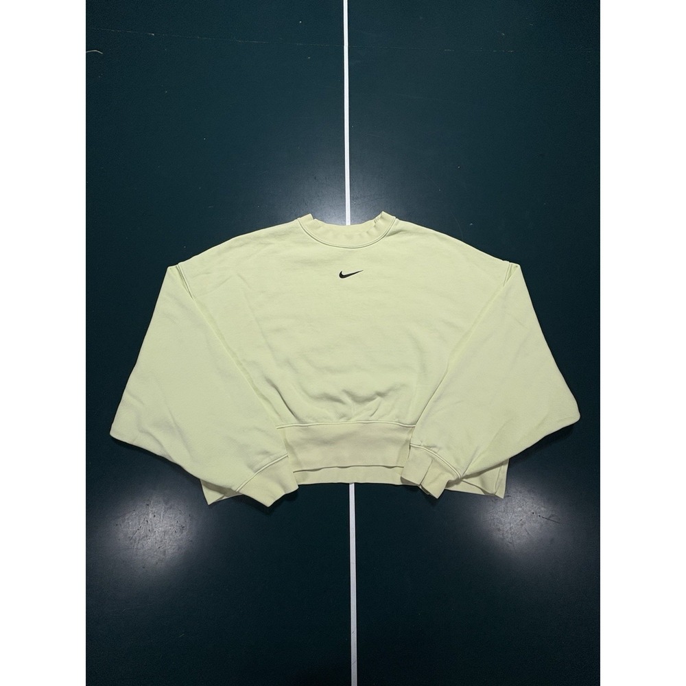 Nike Phoenix Fleece Oversized Cropped Crewneck Sweatshirt Women M Lime Green